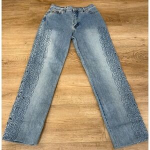 Women's Lana Erica Stretch High Waist Embroidery Beaded Cut-out Jeans Size 4